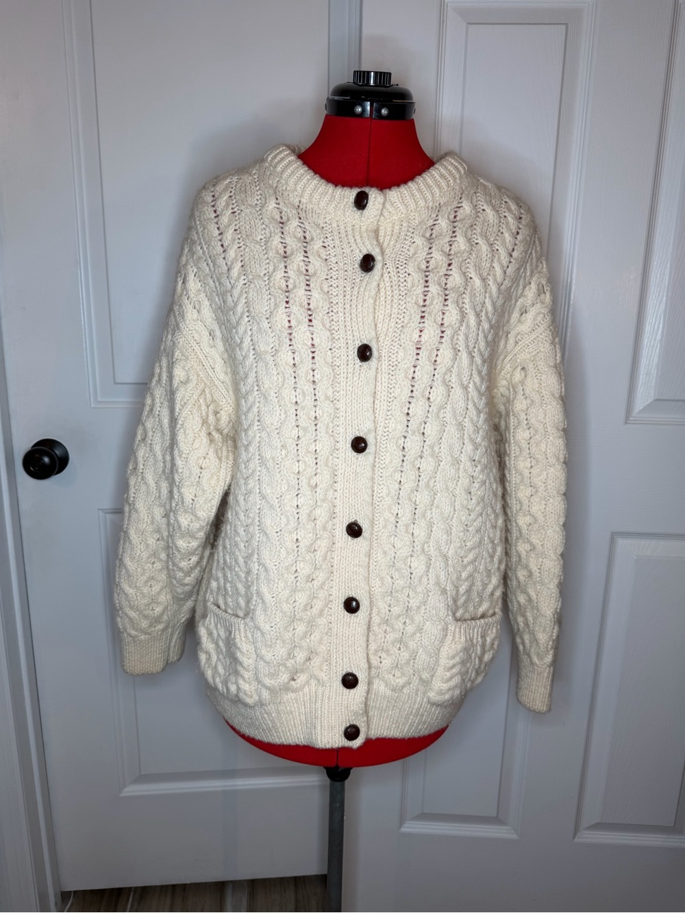 VTG Cladyknit Irish Heritage Ivory Sweater Cardigan Pure Wool Fisherman Women M
